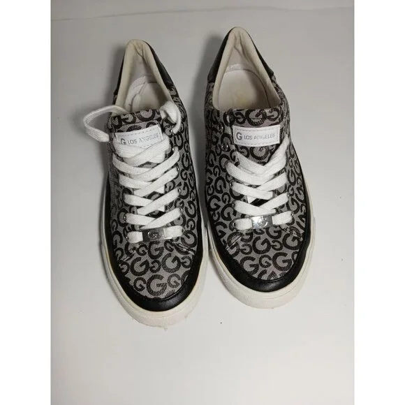 GBG GUESS Women's Signature Brown Blue Sneakers Low Top Lace Up 7.5 GGMEEKIE - Picture 1 of 7